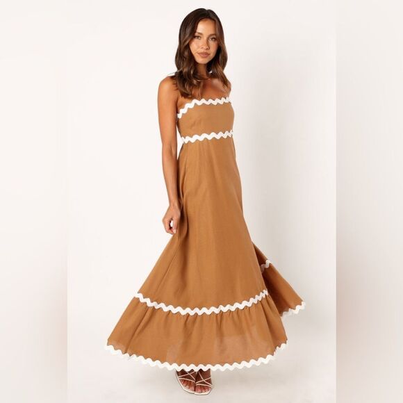 Petal + Pup Yana Maxi Dress Tan White NWT $109 - Picture 3 of 8